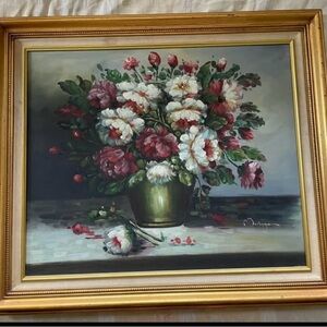 Sighned Montague 30 X 26 Florial Oil Painting